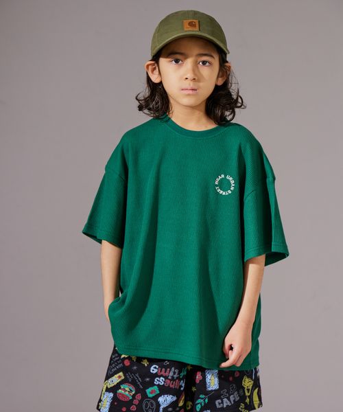 pairmanon 【PAIRMANON STREET】ワッフル サークルモチーフ 胸元 刺繍 半袖 Tシャツ グリーン ボーイズインナー_PS ペアマノン 253438 and ST アンドエスティ(旧ドットエスティ) pairmanon 【PAIRMANON STREET】ワッフル サークルモチーフ 胸元 刺繍 半袖 Tシャツ グリーン ボーイズインナー_PS ペアマノン 253438 and ST アンドエスティ(旧ドットエスティ)