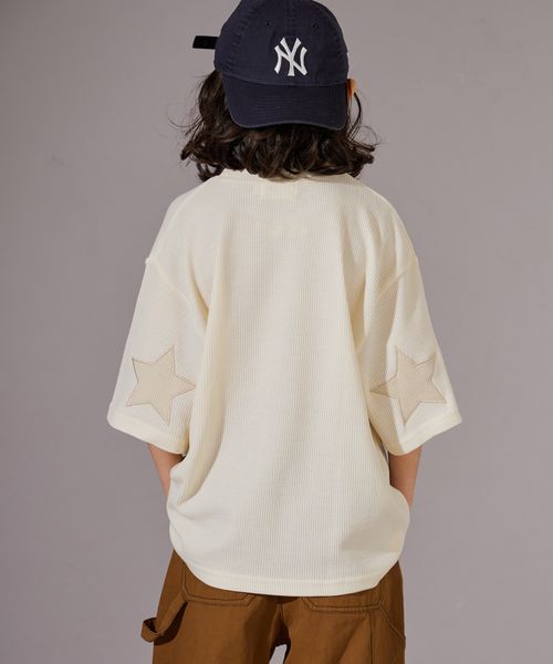 pairmanon 【PAIRMANON STREET】ワッフル 配色 星 エルボーパッチ 半袖 Tシャツ ナチュラル ボーイズインナー_PS ペアマノン 253440 and ST アンドエスティ(旧ドットエスティ) pairmanon 【PAIRMANON STREET】ワッフル 配色 星 エルボーパッチ 半袖 Tシャツ ナチュラル ボーイズインナー_PS ペアマノン 253440 and ST アンドエスティ(旧ドットエスティ)
