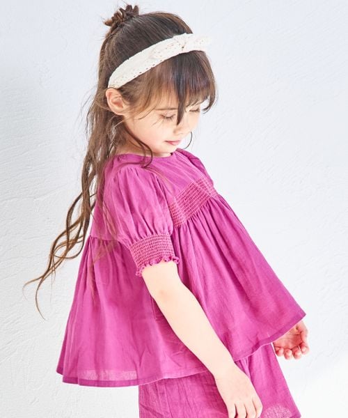 handmade ヨーク フリル ブラウス パフスリーブ キッズ 親子リンク てら