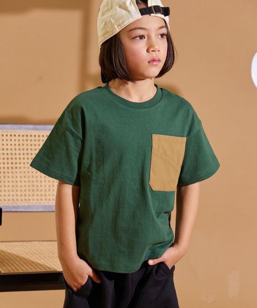 pairmanon 【PAIRMANON STREET】胸元 ポケット 半袖 Tシャツ グリーン ボーイズインナー_PS ペアマノン 282520 and ST アンドエスティ(旧ドットエスティ) pairmanon 【PAIRMANON STREET】胸元 ポケット 半袖 Tシャツ グリーン ボーイズインナー_PS ペアマノン 282520 and ST アンドエスティ(旧ドットエスティ)