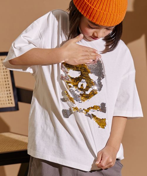 pairmanon 【PAIRMANON STREET】スパンコール 半袖 Tシャツ ホワイト ボーイズインナー_PS ペアマノン 282536 and ST アンドエスティ(旧ドットエスティ) pairmanon 【PAIRMANON STREET】スパンコール 半袖 Tシャツ ホワイト ボーイズインナー_PS ペアマノン 282536 and ST アンドエスティ(旧ドットエスティ)