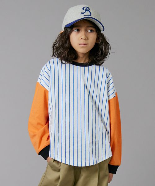 pairmanon 【PAIRMANON STREET】ベースボール 配色 ストライプ 長袖 Tシャツ トップス オレンジ ボーイズインナー_PS ペアマノン 282544 and ST アンドエスティ(旧ドットエスティ) pairmanon 【PAIRMANON STREET】ベースボール 配色 ストライプ 長袖 Tシャツ トップス オレンジ ボーイズインナー_PS ペアマノン 282544 and ST アンドエスティ(旧ドットエスティ)