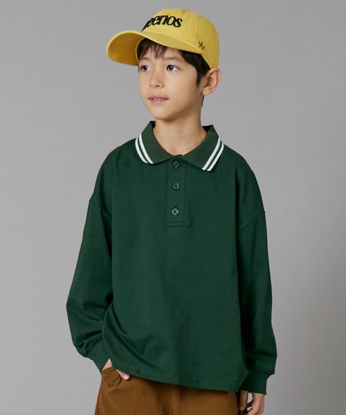 pairmanon 【PAIRMANON STREET】ライン入り ポロ襟 長袖 Tシャツ トップス 天竺 グリーン ボーイズインナー_PS ペアマノン 282545 and ST アンドエスティ(旧ドットエスティ) pairmanon 【PAIRMANON STREET】ライン入り ポロ襟 長袖 Tシャツ トップス 天竺 グリーン ボーイズインナー_PS ペアマノン 282545 and ST アンドエスティ(旧ドットエスティ)