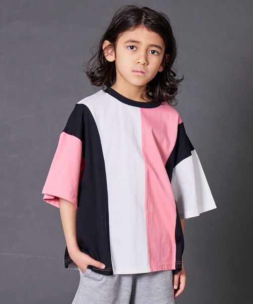 pairmanon 【PAIRMANON STREET】切替 配色 ストライプ 半袖 Tシャツ ピンク ボーイズインナー_PS ペアマノン 282597 and ST アンドエスティ(旧ドットエスティ) pairmanon 【PAIRMANON STREET】切替 配色 ストライプ 半袖 Tシャツ ピンク ボーイズインナー_PS ペアマノン 282597 and ST アンドエスティ(旧ドットエスティ)