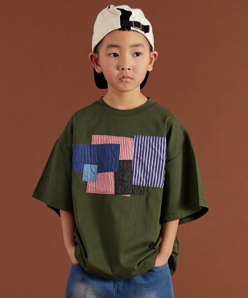 pairmanon 【PAIRMANON STREET】異素材 パッチワーク 半袖 Tシャツ グリーン ボーイズインナー_PS ペアマノン 282603 and ST アンドエスティ(旧ドットエスティ) pairmanon 【PAIRMANON STREET】異素材 パッチワーク 半袖 Tシャツ グリーン ボーイズインナー_PS ペアマノン 282603 and ST アンドエスティ(旧ドットエスティ)