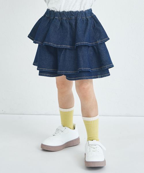 pairmanon 【新色追加】ティアード デニムスカッツ/キッズ ダークブルー ガールズボトムス_PM ペアマノン 284181 and ST アンドエスティ(旧ドットエスティ) pairmanon 【新色追加】ティアード デニムスカッツ/キッズ ダークブルー ガールズボトムス_PM ペアマノン 284181 and ST アンドエスティ(旧ドットエスティ)
