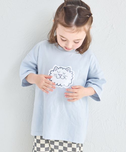pairmanon 【綿100%】デザインが変わる モチーフスパンコール 半袖Tシャツ ブルー ガールズインナー_PM ペアマノン 284224 and ST アンドエスティ(旧ドットエスティ) pairmanon 【綿100%】デザインが変わる モチーフスパンコール 半袖Tシャツ ブルー ガールズインナー_PM ペアマノン 284224 and ST アンドエスティ(旧ドットエスティ)
