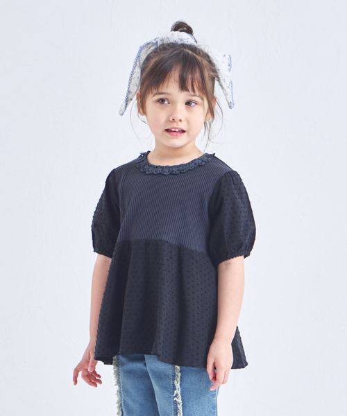 pairmanon 【ふんわりワッフル】レース付き パフ袖ブラウス ブラック ガールズインナー_PM ペアマノン 286550 and ST アンドエスティ(旧ドットエスティ) pairmanon 【ふんわりワッフル】レース付き パフ袖ブラウス ブラック ガールズインナー_PM ペアマノン 286550 and ST アンドエスティ(旧ドットエスティ)