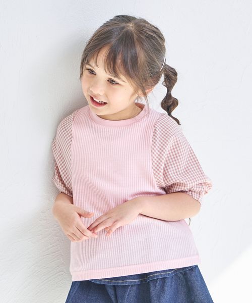 pairmanon 【ふんわりワッフル】ボリューム 七分袖 Tシャツ ピンク ガールズインナー_PM ペアマノン 286555 and ST アンドエスティ(旧ドットエスティ) pairmanon 【ふんわりワッフル】ボリューム 七分袖 Tシャツ ピンク ガールズインナー_PM ペアマノン 286555 and ST アンドエスティ(旧ドットエスティ)