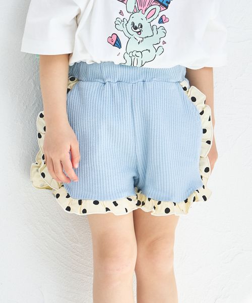 pairmanon 【ふんわりワッフル】裾フリル ショートパンツ ライトブルー ガールズボトムス_PM ペアマノン 286556 and ST アンドエスティ(旧ドットエスティ) pairmanon 【ふんわりワッフル】裾フリル ショートパンツ ライトブルー ガールズボトムス_PM ペアマノン 286556 and ST アンドエスティ(旧ドットエスティ)