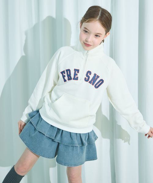 pairmanon 【PAIRMANON COEUR】裏毛 ハーフジップ カレッジプリント トレーナー ホワイト ガールズインナー_PM ペアマノン 322772 and ST アンドエスティ(旧ドットエスティ) pairmanon 【PAIRMANON COEUR】裏毛 ハーフジップ カレッジプリント トレーナー ホワイト ガールズインナー_PM ペアマノン 322772 and ST アンドエスティ(旧ドットエスティ)