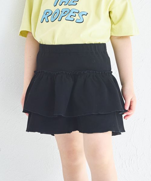pairmanon ストレッチ素材 フリル スカッツ ブラック ガールズボトムス_PM ペアマノン 325951 and ST アンドエスティ(旧ドットエスティ) pairmanon ストレッチ素材 フリル スカッツ ブラック ガールズボトムス_PM ペアマノン 325951 and ST アンドエスティ(旧ドットエスティ)
