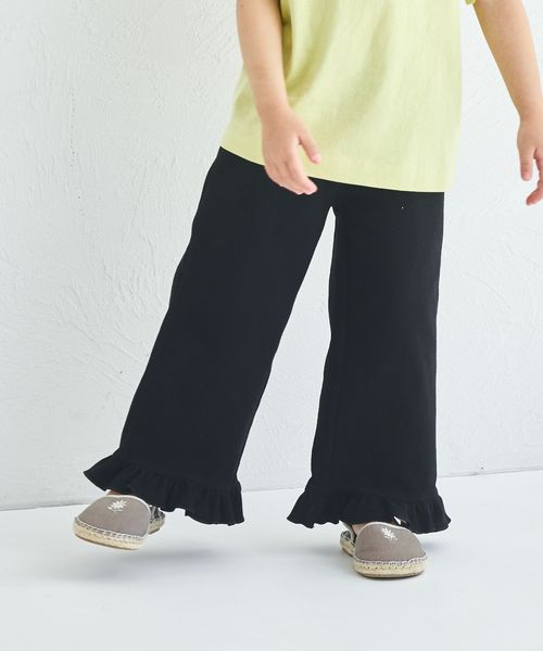 pairmanon ストレッチ素材 裾フリル パンツ ブラック ガールズボトムス_PM ペアマノン 325953 and ST アンドエスティ(旧ドットエスティ) pairmanon ストレッチ素材 裾フリル パンツ ブラック ガールズボトムス_PM ペアマノン 325953 and ST アンドエスティ(旧ドットエスティ)