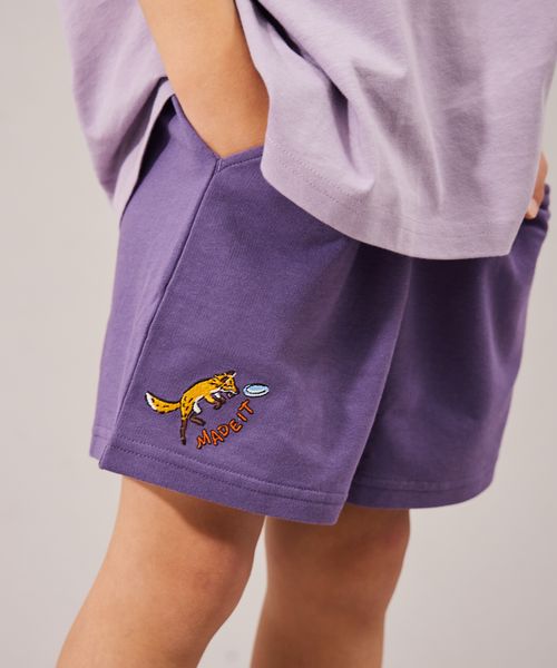 pairmanon 【破れにくいミニ裏毛】【PAIRMANON STREET】キツネ刺繍 ショートパンツ パープル ボーイズボトムス_PS ペアマノン 327115 and ST アンドエスティ(旧ドットエスティ) pairmanon 【破れにくいミニ裏毛】【PAIRMANON STREET】キツネ刺繍 ショートパンツ パープル ボーイズボトムス_PS ペアマノン 327115 and ST アンドエスティ(旧ドットエスティ)
