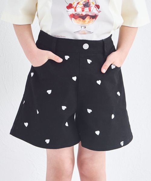 pairmanon ハート刺繍 ショートパンツ ブラック ガールズボトムス_PM ペアマノン 491084 and ST アンドエスティ(旧ドットエスティ) pairmanon ハート刺繍 ショートパンツ ブラック ガールズボトムス_PM ペアマノン 491084 and ST アンドエスティ(旧ドットエスティ)