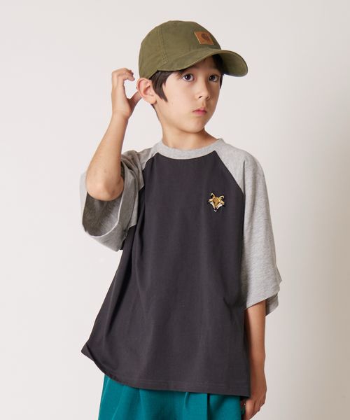 pairmanon 【PAIRMANON STREET】キツネ ベア 刺繍 ラグランTシャツ/キッズ ブラック ボーイズインナー_PS ペアマノン 494049 and ST アンドエスティ(旧ドットエスティ) pairmanon 【PAIRMANON STREET】キツネ ベア 刺繍 ラグランTシャツ/キッズ ブラック ボーイズインナー_PS ペアマノン 494049 and ST アンドエスティ(旧ドットエスティ)