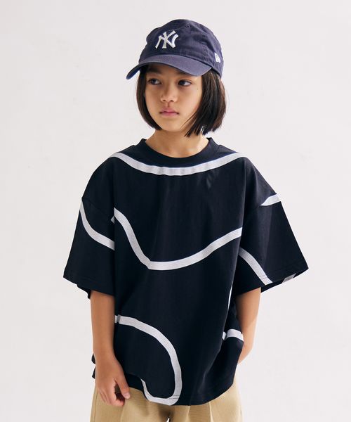 pairmanon 【PAIRMANON STREET】線柄プリント 幾何学 オーバーサイズ Tシャツ/キッズ ブラック ボーイズインナー_PS ペアマノン 494854 and ST アンドエスティ(旧ドットエスティ) pairmanon 【PAIRMANON STREET】線柄プリント 幾何学 オーバーサイズ Tシャツ/キッズ ブラック ボーイズインナー_PS ペアマノン 494854 and ST アンドエスティ(旧ドットエスティ)