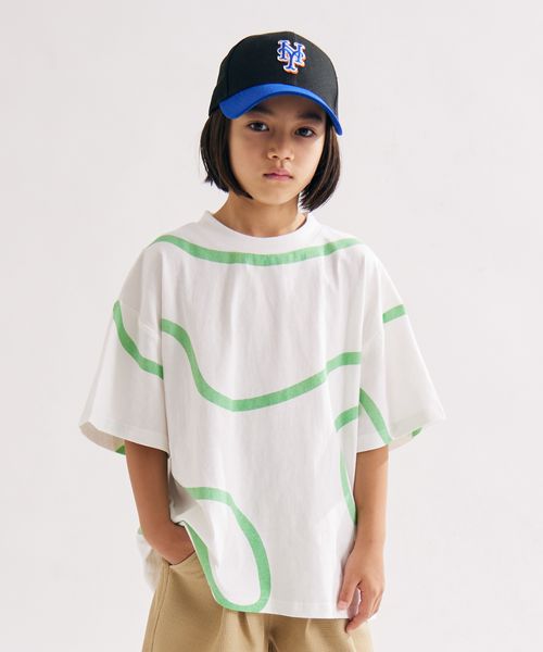 pairmanon 【PAIRMANON STREET】線柄プリント 幾何学 オーバーサイズ Tシャツ/キッズ グリーン ボーイズインナー_PS ペアマノン 494854 and ST アンドエスティ(旧ドットエスティ) pairmanon 【PAIRMANON STREET】線柄プリント 幾何学 オーバーサイズ Tシャツ/キッズ グリーン ボーイズインナー_PS ペアマノン 494854 and ST アンドエスティ(旧ドットエスティ)