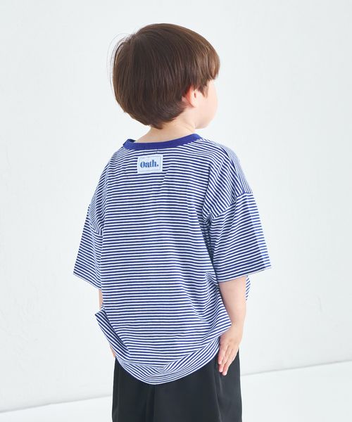 pairmanon ビックシルエット バックタグ付き 細ボーダー 半袖Tシャツ ライトブルー ユニセックスインナー_PM ペアマノン 497973 and ST アンドエスティ(旧ドットエスティ) pairmanon ビックシルエット バックタグ付き 細ボーダー 半袖Tシャツ ライトブルー ユニセックスインナー_PM ペアマノン 497973 and ST アンドエスティ(旧ドットエスティ)
