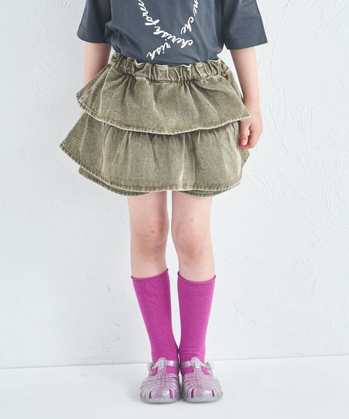 pairmanon ケミカル カラー ティアード デニムスカッツ グリーン ガールズボトムス_PM ペアマノン 498358 and ST アンドエスティ(旧ドットエスティ) pairmanon ケミカル カラー ティアード デニムスカッツ グリーン ガールズボトムス_PM ペアマノン 498358 and ST アンドエスティ(旧ドットエスティ)