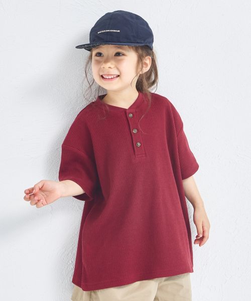 pairmanon 【夏に嬉しいさらっとワッフル】ビッグシルエット ヘンリーネック 半袖Tシャツ レッド ユニセックスインナー_PM ペアマノン 577619 and ST アンドエスティ(旧ドットエスティ) pairmanon 【夏に嬉しいさらっとワッフル】ビッグシルエット ヘンリーネック 半袖Tシャツ レッド ユニセックスインナー_PM ペアマノン 577619 and ST アンドエスティ(旧ドットエスティ)