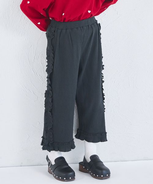 pairmanon 【リブコットン100】 サイド フリル リブ パンツ ブラック ガールズボトムス_PM ペアマノン 579489 and ST アンドエスティ(旧ドットエスティ) pairmanon 【リブコットン100】 サイド フリル リブ パンツ ブラック ガールズボトムス_PM ペアマノン 579489 and ST アンドエスティ(旧ドットエスティ)