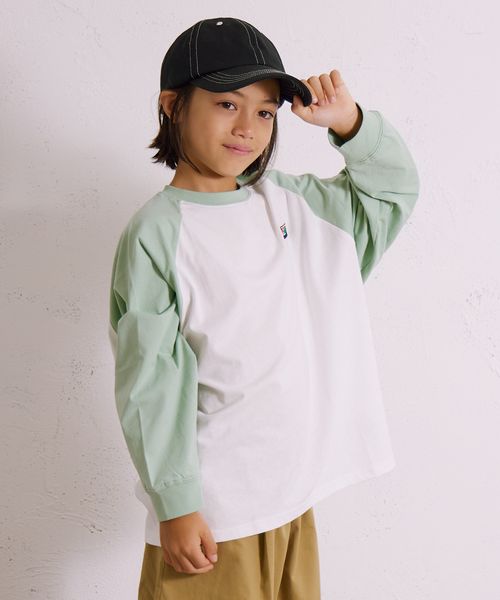 pairmanon ラグラン 刺繍 長袖 Tシャツ【PAIRMANON STREET】 グリーン ボーイズインナー_PS ペアマノン 579810 and ST アンドエスティ(旧ドットエスティ) pairmanon ラグラン 刺繍 長袖 Tシャツ【PAIRMANON STREET】 グリーン ボーイズインナー_PS ペアマノン 579810 and ST アンドエスティ(旧ドットエスティ)