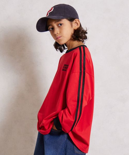 pairmanon 袖 ライン入り 長袖 Tシャツ【PAIRMANON STREET】 レッド ボーイズインナー_PS ペアマノン 579811 and ST アンドエスティ(旧ドットエスティ) pairmanon 袖 ライン入り 長袖 Tシャツ【PAIRMANON STREET】 レッド ボーイズインナー_PS ペアマノン 579811 and ST アンドエスティ(旧ドットエスティ)