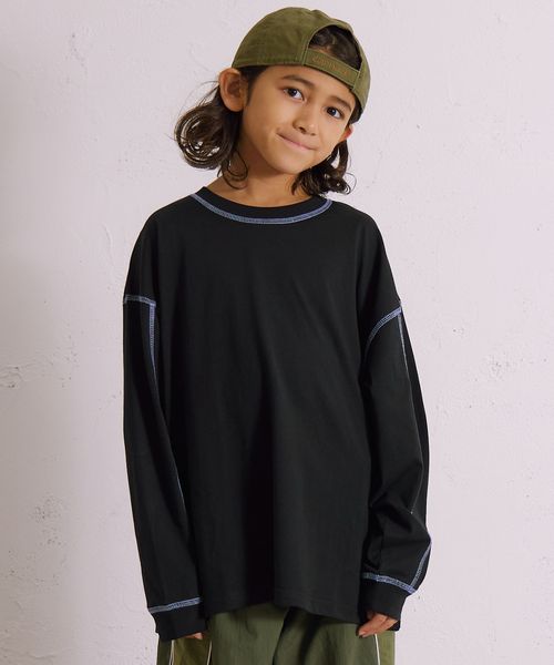 pairmanon ステッチ 長袖 Tシャツ【PAIRMANON STREET】 ブラック ボーイズインナー_PS ペアマノン 579819 and ST アンドエスティ(旧ドットエスティ) pairmanon ステッチ 長袖 Tシャツ【PAIRMANON STREET】 ブラック ボーイズインナー_PS ペアマノン 579819 and ST アンドエスティ(旧ドットエスティ)