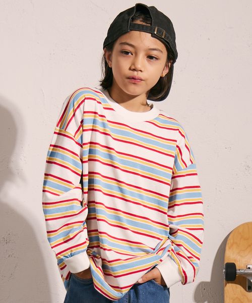 pairmanon ボーダー 長袖 Tシャツ【PAIRMANON STREET】 ホワイト ボーイズインナー_PS ペアマノン 581959 and ST アンドエスティ(旧ドットエスティ) pairmanon ボーダー 長袖 Tシャツ【PAIRMANON STREET】 ホワイト ボーイズインナー_PS ペアマノン 581959 and ST アンドエスティ(旧ドットエスティ)