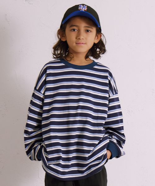 pairmanon ボーダー 長袖 Tシャツ【PAIRMANON STREET】 ネイビー ボーイズインナー_PS ペアマノン 581959 and ST アンドエスティ(旧ドットエスティ) pairmanon ボーダー 長袖 Tシャツ【PAIRMANON STREET】 ネイビー ボーイズインナー_PS ペアマノン 581959 and ST アンドエスティ(旧ドットエスティ)