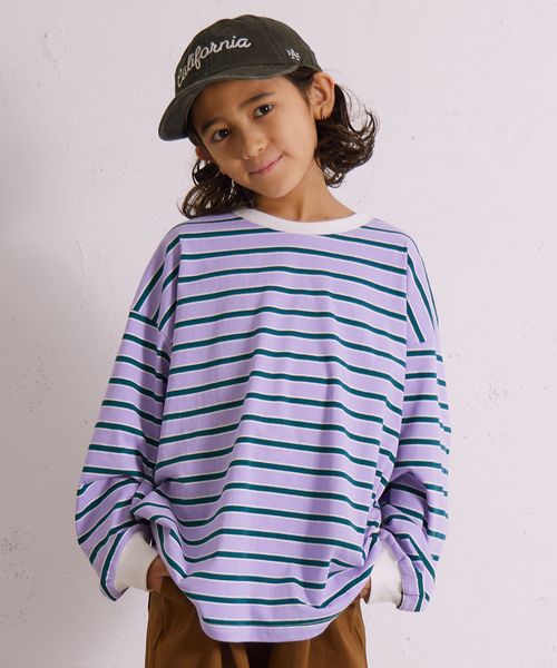 pairmanon ボーダー 長袖 Tシャツ【PAIRMANON STREET】 パープル ボーイズインナー_PS ペアマノン 581959 and ST アンドエスティ(旧ドットエスティ) pairmanon ボーダー 長袖 Tシャツ【PAIRMANON STREET】 パープル ボーイズインナー_PS ペアマノン 581959 and ST アンドエスティ(旧ドットエスティ)