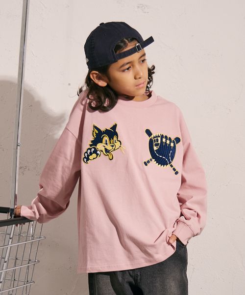 pairmanon アニマル 刺繍 長袖 Tシャツ【PAIRMANON STREET】 ピンク ボーイズインナー_PS ペアマノン 581964 and ST アンドエスティ(旧ドットエスティ) pairmanon アニマル 刺繍 長袖 Tシャツ【PAIRMANON STREET】 ピンク ボーイズインナー_PS ペアマノン 581964 and ST アンドエスティ(旧ドットエスティ)