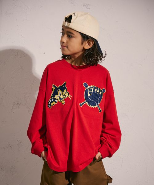 pairmanon アニマル 刺繍 長袖 Tシャツ【PAIRMANON STREET】 レッド ボーイズインナー_PS ペアマノン 581964 and ST アンドエスティ(旧ドットエスティ) pairmanon アニマル 刺繍 長袖 Tシャツ【PAIRMANON STREET】 レッド ボーイズインナー_PS ペアマノン 581964 and ST アンドエスティ(旧ドットエスティ)
