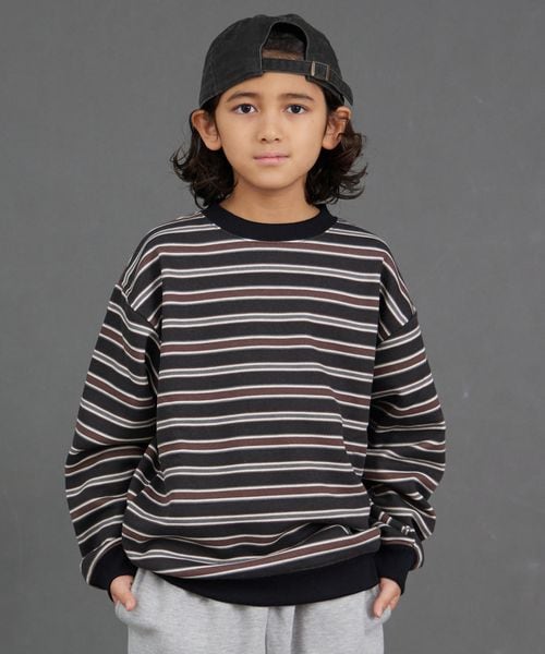 pairmanon 裏起毛 ボーダー オーバーサイズ スウェット トレーナー【PAIRMANON STREET】 ブラック ボーイズインナー＿ＰＳ ペアマノン 587469 and ST アンドエスティ（旧ドットエスティ）