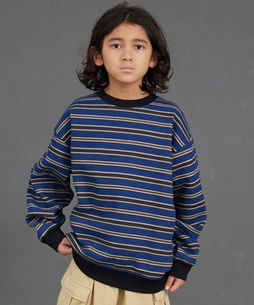 pairmanon 裏起毛 ボーダー オーバーサイズ スウェット トレーナー【PAIRMANON STREET】 ネイビー ボーイズインナー＿ＰＳ ペアマノン 587469 and ST アンドエスティ（旧ドットエスティ）