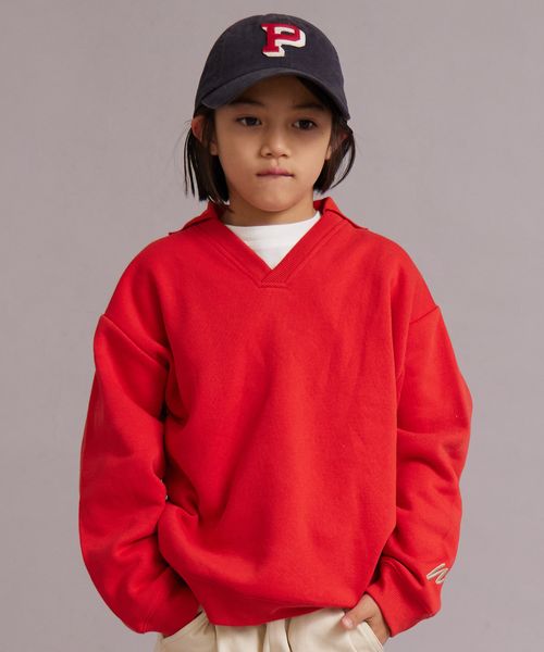 pairmanon 裏起毛 スキッパー トレーナー【PAIRMANON STREET】 レッド ボーイズインナー＿ＰＳ ペアマノン 587473 and ST アンドエスティ（旧ドットエスティ）