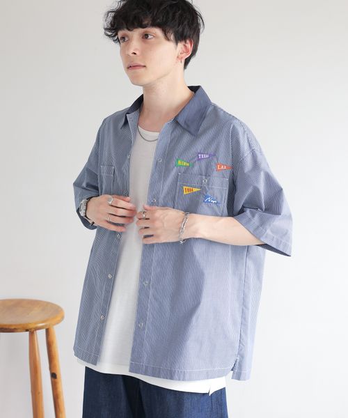 RAGEBLUE ワッペン刺繍/オーバーサイズレギュラーカラーシャツ ネイビー L メンズインナー レイジブルー 128227 and ST アンドエスティ(旧ドットエスティ) RAGEBLUE ワッペン刺繍/オーバーサイズレギュラーカラーシャツ ネイビー L メンズインナー レイジブルー 128227 and ST アンドエスティ(旧ドットエスティ)