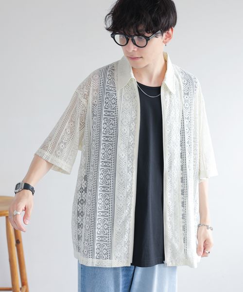 RAGEBLUE 透かし柄レースジップシャツ ホワイト M メンズインナー レイジブルー 129340 and ST アンドエスティ(旧ドットエスティ) RAGEBLUE 透かし柄レースジップシャツ ホワイト M メンズインナー レイジブルー 129340 and ST アンドエスティ(旧ドットエスティ)