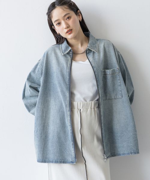 RAGEBLUE 【UNISEX】選べる着丈/Wジップオーバーダイ加工デニムルーズシャツ ライトブルー M ウィメンズインナー レイジブルー 143748 and ST アンドエスティ(旧ドットエスティ) RAGEBLUE 【UNISEX】選べる着丈/Wジップオーバーダイ加工デニムルーズシャツ ライトブルー M ウィメンズインナー レイジブルー 143748 and ST アンドエスティ(旧ドットエスティ)