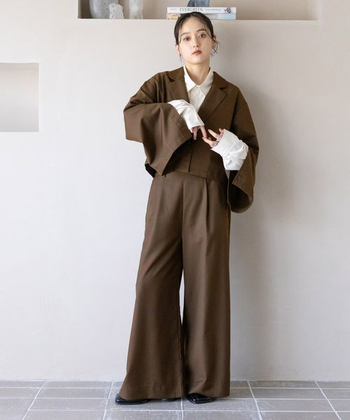 RAGEBLUE 【WOMENS】SET-UP/テーラードショートジャケット×ワイドフレアスラックス ブラウン FREE ウィメンズインナー レイジブルー 147000 and ST アンドエスティ(旧ドットエスティ) RAGEBLUE 【WOMENS】SET-UP/テーラードショートジャケット×ワイドフレアスラックス ブラウン FREE ウィメンズインナー レイジブルー 147000 and ST アンドエスティ(旧ドットエスティ)