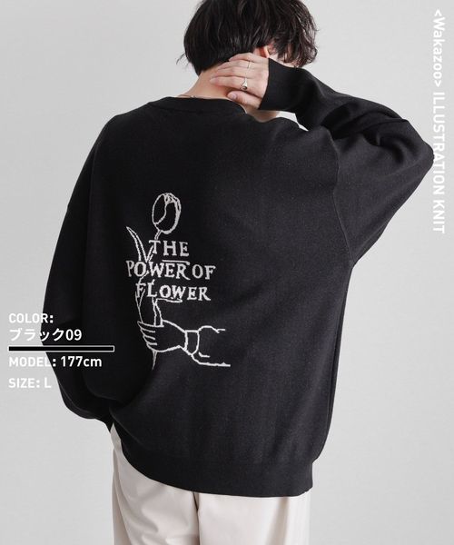 RAGEBLUE <wakazoo/ワカズー>コラボ/イラストクルーネックニット ブラック S メンズインナー レイジブルー 151167 and ST アンドエスティ(旧ドットエスティ) RAGEBLUE <wakazoo/ワカズー>コラボ/イラストクルーネックニット ブラック S メンズインナー レイジブルー 151167 and ST アンドエスティ(旧ドットエスティ)