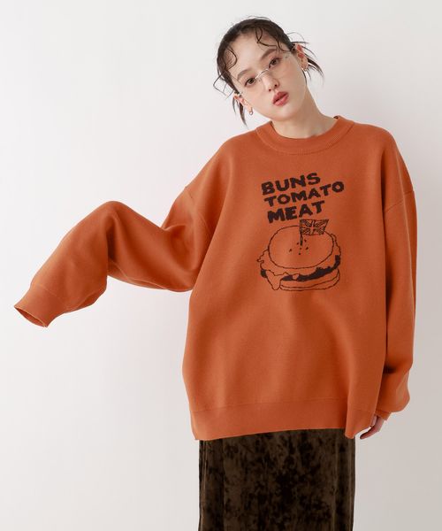 RAGEBLUE <wakazoo/ワカズー>コラボ/イラストクルーネックニット オレンジ S メンズインナー レイジブルー 151167 and ST アンドエスティ(旧ドットエスティ) RAGEBLUE <wakazoo/ワカズー>コラボ/イラストクルーネックニット オレンジ S メンズインナー レイジブルー 151167 and ST アンドエスティ(旧ドットエスティ)