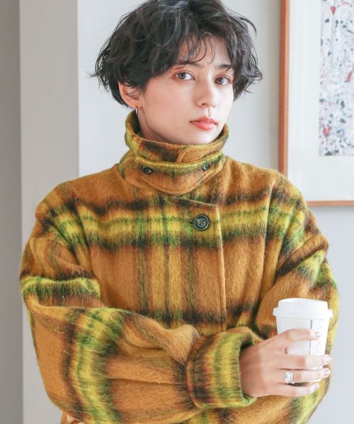 dzzit シャギーコート チェック柄 ロングコート www.agenciacuringa.com.br