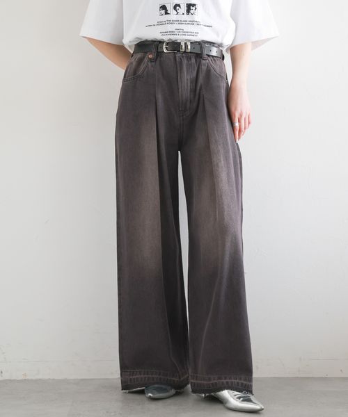 RAGEBLUE 【WOMENS】ヴィンテージライク/オーバーダイワイドデニム2 ブラック M ウィメンズボトムス レイジブルー 240971 and ST アンドエスティ(旧ドットエスティ) RAGEBLUE 【WOMENS】ヴィンテージライク/オーバーダイワイドデニム2 ブラック M ウィメンズボトムス レイジブルー 240971 and ST アンドエスティ(旧ドットエスティ)