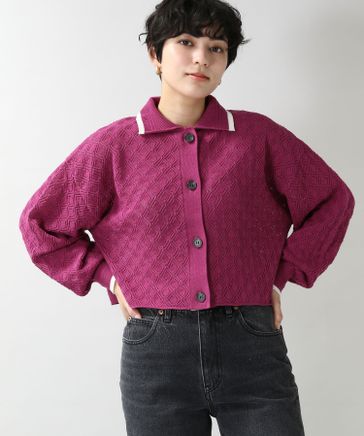 【WOMENS】透かし編みポロカーデ