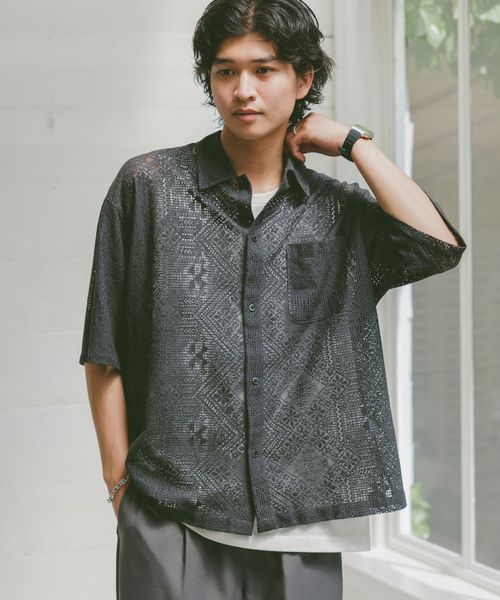 RAGEBLUE <追加予約>レースデザインシャツ/シアーシャツ ブラック L メンズインナー レイジブルー 289770 and ST アンドエスティ(旧ドットエスティ) RAGEBLUE <追加予約>レースデザインシャツ/シアーシャツ ブラック L メンズインナー レイジブルー 289770 and ST アンドエスティ(旧ドットエスティ)