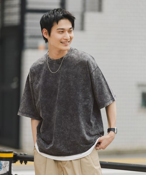 RAGEBLUE ヴィンテージライク/ケミカル加工オーバーサイズTシャツ シルバー L メンズインナー レイジブルー 289791 and ST アンドエスティ(旧ドットエスティ) RAGEBLUE ヴィンテージライク/ケミカル加工オーバーサイズTシャツ シルバー L メンズインナー レイジブルー 289791 and ST アンドエスティ(旧ドットエスティ)