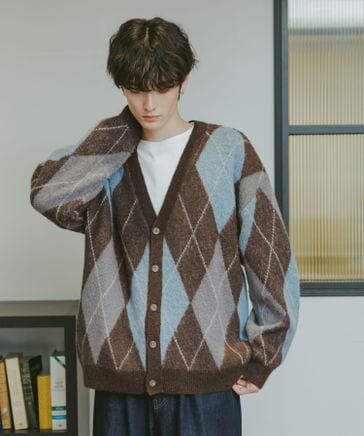 FLAGSTUFF 総柄 ウールニット ストライプカーディガン モヘヤ M FLAGSTUFF 総柄 ウールニット ストライプカーディガン モヘヤ M