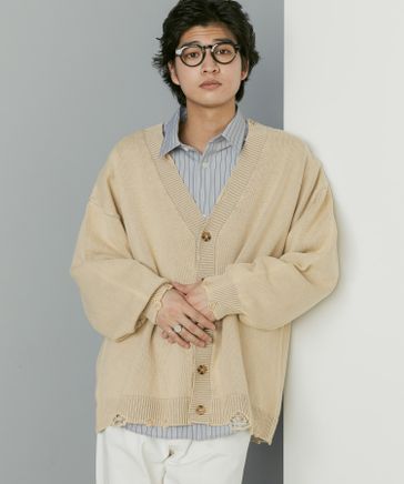 SOLD OUTRAGE BLUE ケーブルショールカラーカーディガン